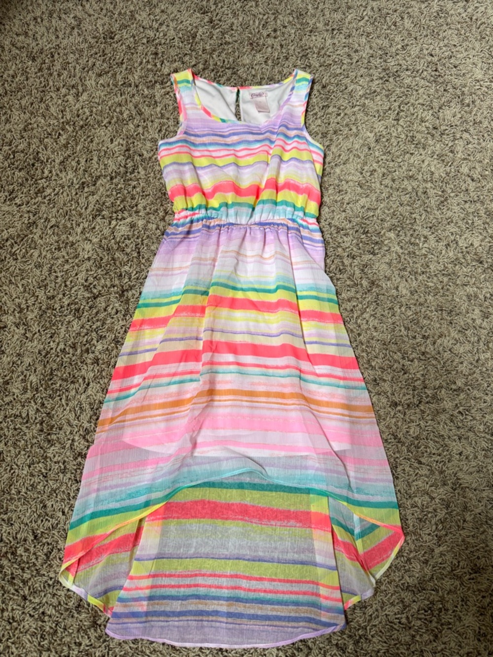 Candies size 10 Girls' Rainbow Striped High-Low Dress - Multicolor